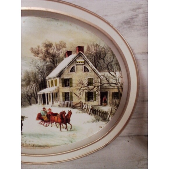 American Homestead Winter 10 Serving Tray By Currier And Ives - Picture 7 of 16